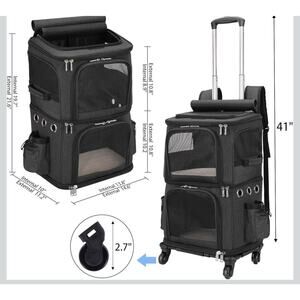 Double-Compartment Pet Carrier Backpack with Wheels for Small Cats and Dogs, XL